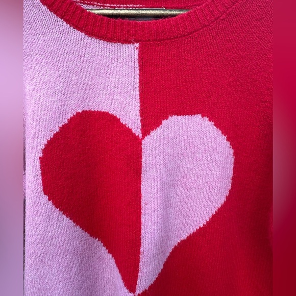 Cupcakes & Cashmere Size XL Pink Red Heart Colorblock Pullover Sweater - Picture 3 of 5